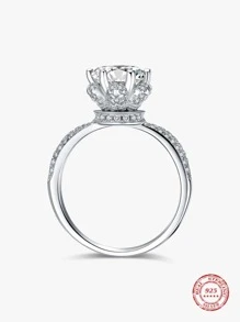 Cubic Zirconia Decor Silver Wedding Band - Silver - View 1