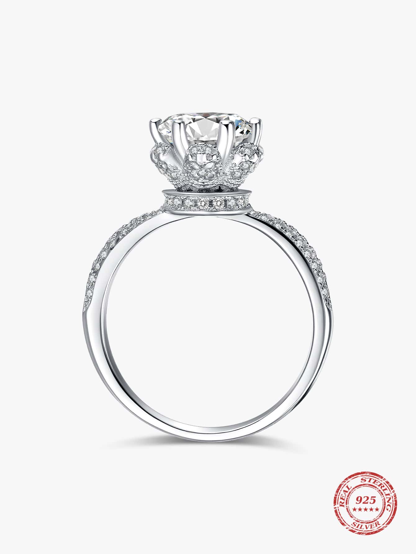 Cubic Zirconia Decor Silver Wedding Band - Silver - View 1