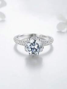 Cubic Zirconia Decor Silver Wedding Band - Silver - View 2