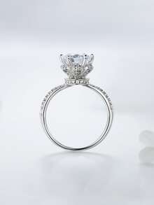 Cubic Zirconia Decor Silver Wedding Band - Silver - View 6