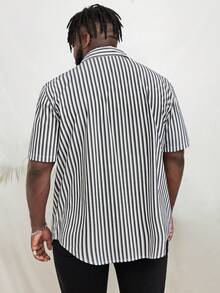 GENTILAND Men Plus Striped Print Shirt Without Tee - Black and White - View 3
