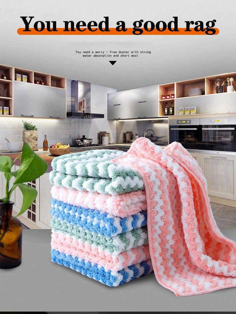 6入組/套條紋圖案清潔抹布廚房日常滌綸清潔布 - 彩色 - 查看 1