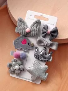 8 件装女士绒球和蝴蝶结装饰可爱发夹，用于头发装饰爪夹发夹发夹 - 灰色 - 查看 1