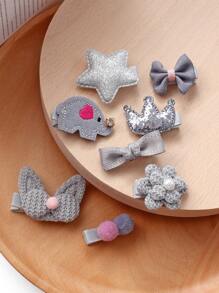 8 件装女士绒球和蝴蝶结装饰可爱发夹，用于头发装饰爪夹发夹发夹 - 灰色 - 查看 2