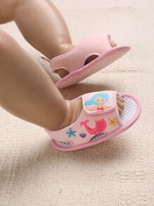 Dép quai dán móc và vòng họa tiết nàng tiên cá cho trẻ sơ sinh, Dép quai ngang mắt cá chân vải thời trang mùa hè - Hồng - Xem 3
