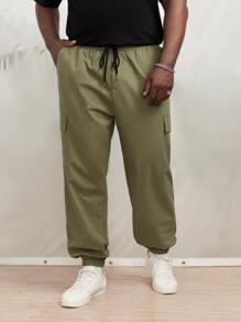 EASEVO Men Flap Pocket Side Drawstring Waist Cargo Trousers - Army Green - View 5