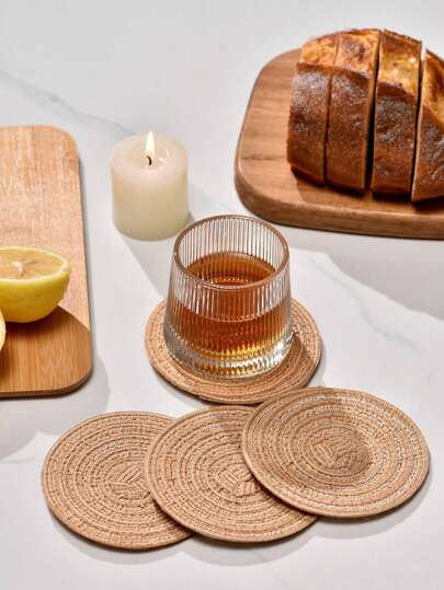 4 piezas/set poliéster mesa Taza minimalista redondo Portavasos para casa