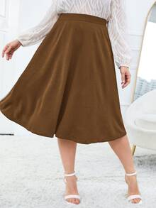 SHEIN Clasi 大碼高腰喇叭半身裙 - 棕色 - 查看 4