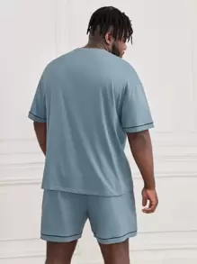 Manfinity Homme Men's Deer Print Crew Neck Short Sleeve T-Shirt And Shorts Pajama Set - Dusty Blue - View 4