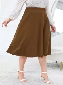 SHEIN Clasi 大碼高腰喇叭半身裙 - 棕色 - 查看 1