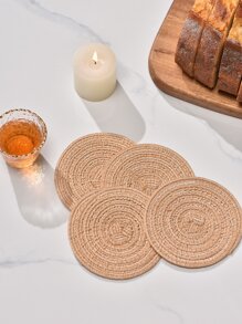 4 piezas/set poliéster mesa Taza minimalista redondo Portavasos para casa - Caqui - Ver 3