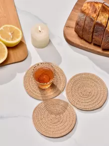 4 piezas/set poliéster mesa Taza minimalista redondo Portavasos para casa - Caqui - Ver 5