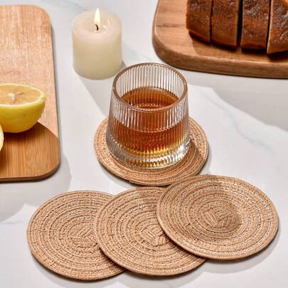 4 piezas/set poliéster mesa Taza minimalista redondo Portavasos para casa