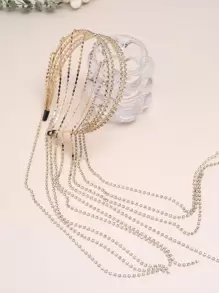 Băng đô tua rua có đính kim cương giả, băng đô tua dài 4 hàng phóng đại thời trang được cá nhân hóa một mảnh - Vàng - Xem 2