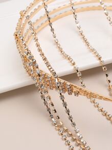 Băng đô tua rua có đính kim cương giả, băng đô tua dài 4 hàng phóng đại thời trang được cá nhân hóa một mảnh - Vàng - Xem 6