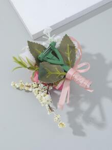 1入組女士花朵裝飾浪漫胸花適合婚禮派對 - 彩色 - 查看 3