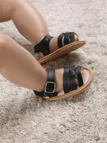婴儿扣饰凉鞋，简约黑色踝带凉鞋 - 黑色 - 查看 6