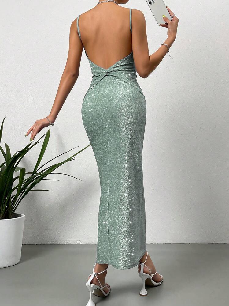 SHEIN Privé Twist Backless Cami Dress - Mint Green - View 1