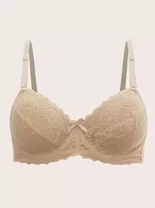 Áo Ngực & Áo Ngực Không Dây Kích Thước Lớn Tương phản ren Sò điệp màu trơn Tưởng tượng - Màu be - Xem 1