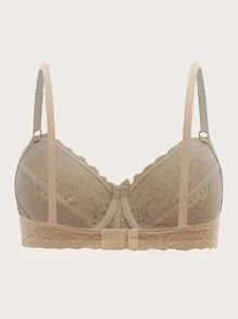 Áo Ngực & Áo Ngực Không Dây Kích Thước Lớn Tương phản ren Sò điệp màu trơn Tưởng tượng - Màu be - Xem 2