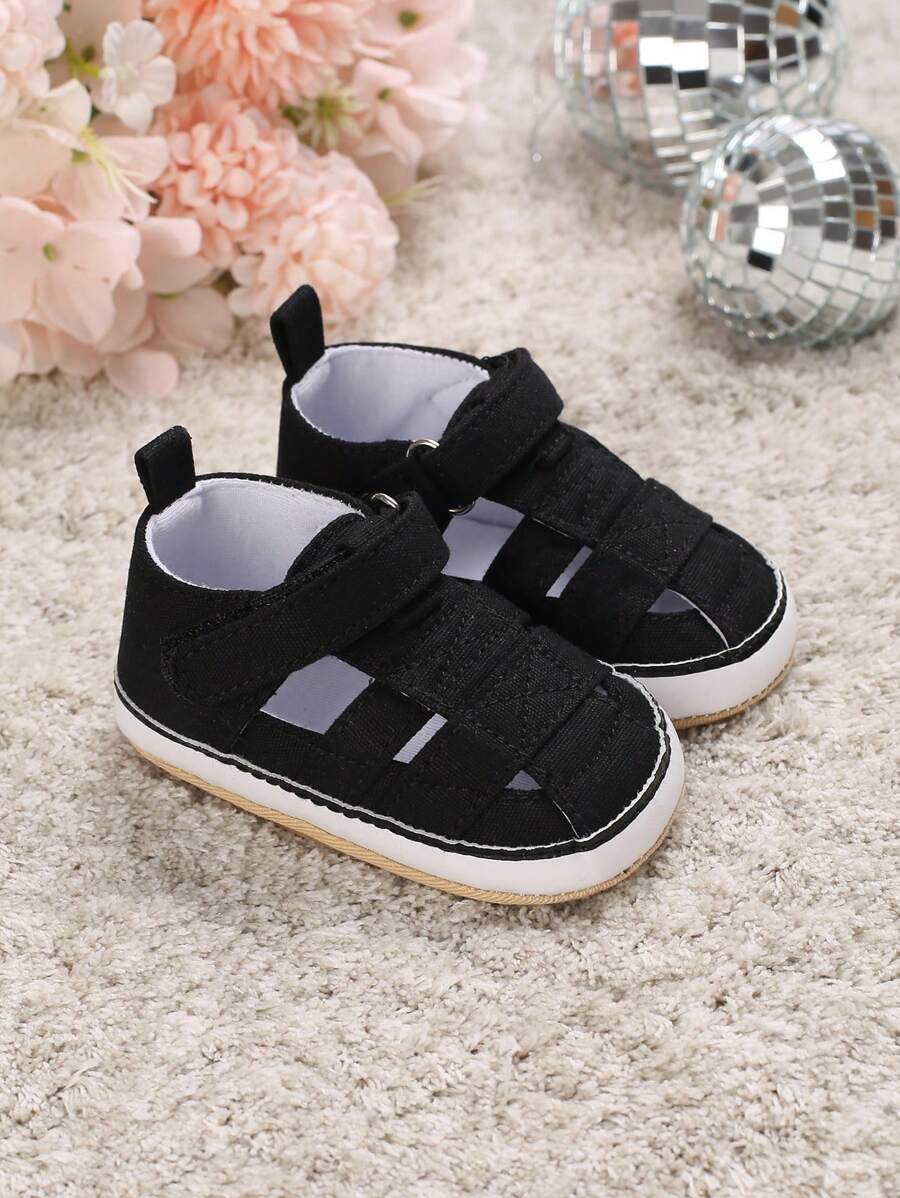 嬰兒魔術貼極簡黑色織物休閒涼鞋 - 黑色 - 查看 1