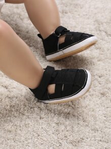 嬰兒魔術貼極簡黑色織物休閒涼鞋 - 黑色 - 查看 3