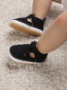 嬰兒魔術貼極簡黑色織物休閒涼鞋 - 黑色 - 查看 4