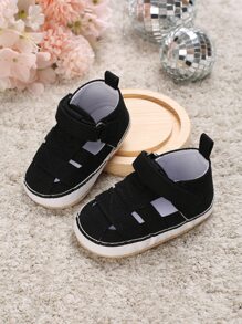 嬰兒魔術貼極簡黑色織物休閒涼鞋 - 黑色 - 查看 5