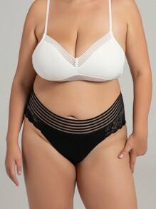 Plus Floral Lace Panty - Black - View 2