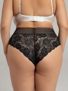 Plus Floral Lace Panty - Black - View 5