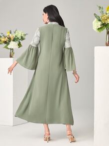 Modelyn Floral Print Tassel Trim Flounce Sleeve Dress Long Evening Dresses - Green - View 2