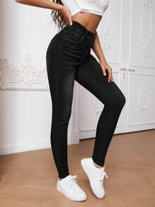 SHEIN Tall High Waist Skinny Jeans - Black - View 1