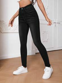 SHEIN Tall High Waist Skinny Jeans - Black - View 5