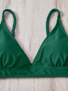 SHEIN Swim Summer Beach Solid Triangle Bikini Set - Dark Green - View 4