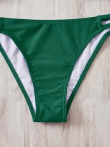 SHEIN Swim Summer Beach Solid Triangle Bikini Set - Dark Green - View 5