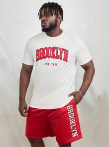 Manfinity Men Plus Letter Graphic Tee & Shorts - Red and White - View 1