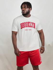 Manfinity Men Plus Letter Graphic Tee & Shorts - Red and White - View 3