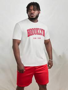 Manfinity Men Plus Letter Graphic Tee & Shorts - Red and White - View 4
