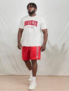 Manfinity Men Plus Letter Graphic Tee & Shorts - Red and White - View 5
