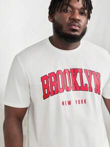 Manfinity Men Plus Letter Graphic Tee & Shorts - Red and White - View 6