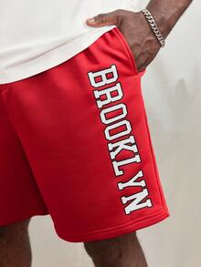 Manfinity Men Plus Letter Graphic Tee & Shorts - Red and White - View 7