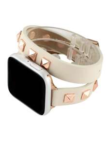 1入鉚釘裝飾PU材質蘋果手錶手帶，適用於蘋果手錶38mm、40mm、41mm、42mm、44mm、45mm、49mm龐克風格錶帶，適用於蘋果手錶系列9 8 7 SE 6 5 4 3 2 1 - 杏色 - 查看 4