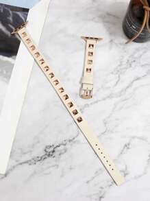 1入鉚釘裝飾PU材質蘋果手錶手帶，適用於蘋果手錶38mm、40mm、41mm、42mm、44mm、45mm、49mm龐克風格錶帶，適用於蘋果手錶系列9 8 7 SE 6 5 4 3 2 1 - 杏色 - 查看 6