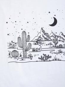 SHEIN LUNE Cactus & Moon Print Tank Top - White - View 4