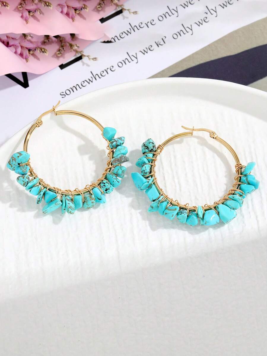 Vintage Handmade Phong Cách Bohemian Thời Trang Ngày Lễ Tua Rua Bông Tai Thái Lan Bằng Thép Không Gỉ - Nhiều màu - Xem 1