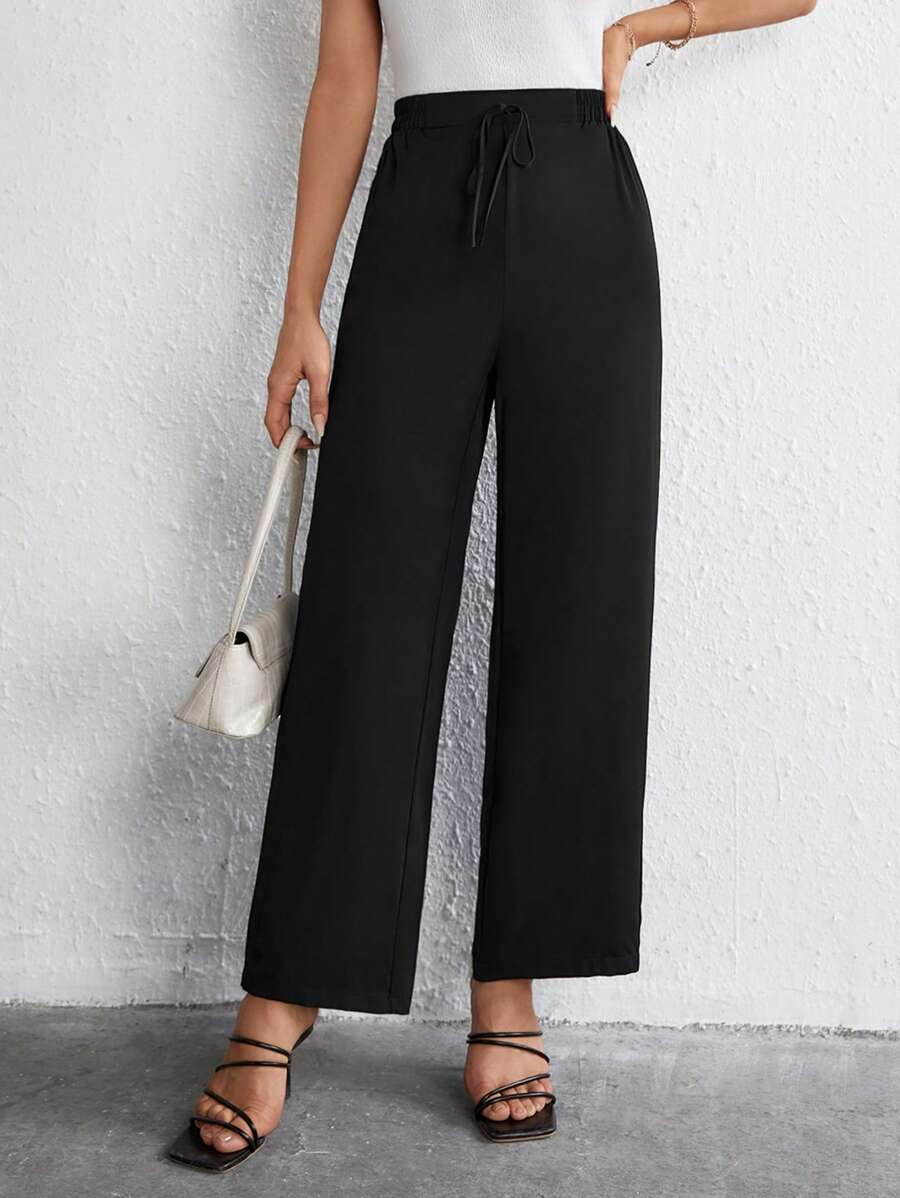 SHEIN Frenchy Quần nữ Thắt nút màu trơn Giải trí - màu đen - Xem 1