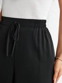 SHEIN Frenchy Quần nữ Thắt nút màu trơn Giải trí - màu đen - Xem 2