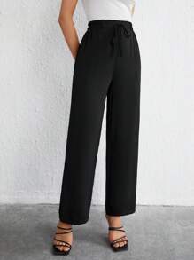 SHEIN Frenchy Quần nữ Thắt nút màu trơn Giải trí - màu đen - Xem 4