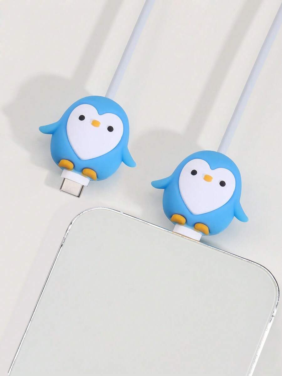 2pcs Cable Protectors Compatible With Apple Charging Cable, Anti-Breaking And Cord Winding Organizer - Blue and White - View 1