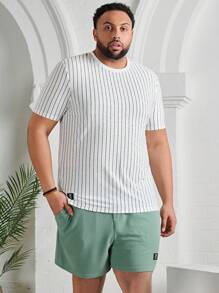 Manfinity Men Plus Striped Print Tee & Shorts - Multicolor - View 1